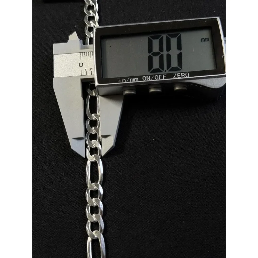 P.Lux Italian Sterling Silver Figaro Link Chain Bracelet 925 Italy 8 Inch 8mm